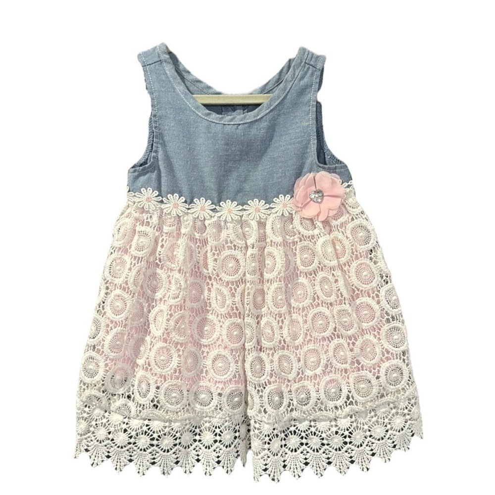 Nanette pink and blue lace, sleeveless toddler, little girl dress daisies floral